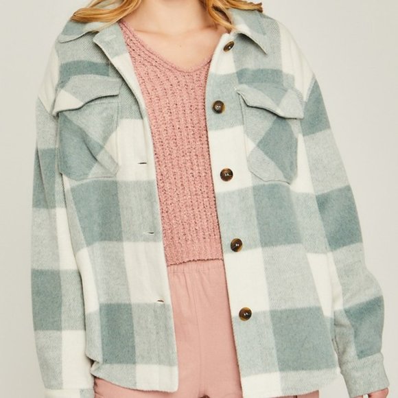 Sage Green Buffalo Plaid Shacket - Picture 3 of 7